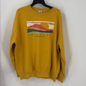 Prairie Mountain Colorado Rocky Mountains sweatshirt in mustard yellow. 2XL